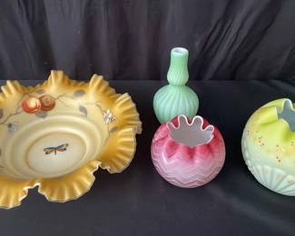 Antique Victorian Rose Bowl Consolidated Glass Shell and Seaweed and more