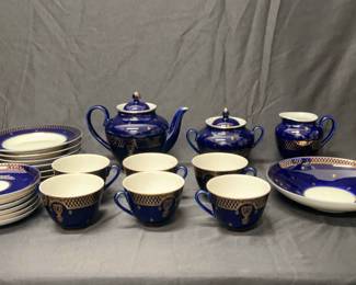 Lomonosov Imperial Porcelain Cobalt Gold Net Tea Set
