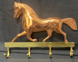 Copper Brass Horse WallHanging with 4 Hooks
