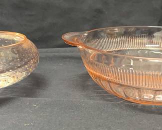 Pink Depression Glass Dish Pink Bubble Dish signed