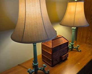 #132	Set of 2 Green Metal Base Lamps - Heavy - 28" Tall	 $60.00 
