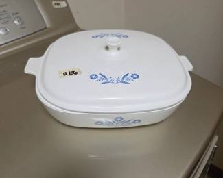 #186	Vintage 1950s Corning Ware Blue Cornflower Pyroceram 10" Casserole Dish w/Lid	 $30.00 
