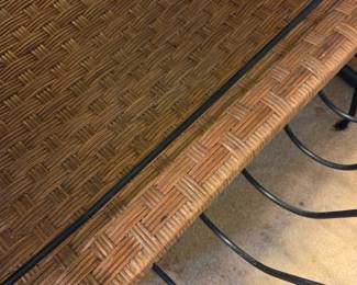 #116	MCM Cast Iron Table w/marble top w/basketweave Shelf - 27.5x26.5x25 (as is finish)	 $125.00 
