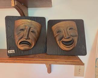#173	Comedy & Tragedy Wall Plaques - Plastic - 10.5square - sold as a pair	 $25.00 
