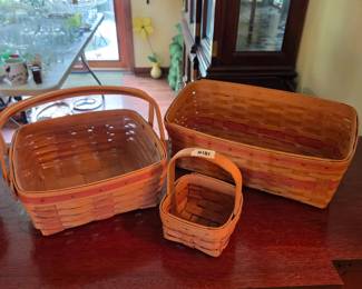 #181	Set of 3 Longaberger Baskets ( two have liners) 	 $25.00 
