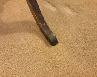 #150	Round Antique End Table w/Brass Feet w/fake drawer (worn leather top) - (as is wear) - 26x26.5	 $50.00 
