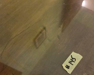 #145	Wood Kidney Shaped Table w/glass Protect & 1 drawer - w/chair - (as is finish) - 34x18x30	 $75.00 
