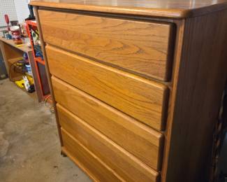 #195	Wood 5 Drawer Chest of Drawers   - 38x18x46	 $75.00 
