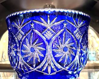 $150 Cobalt blue cut glass bowl; 11.5D x 7H