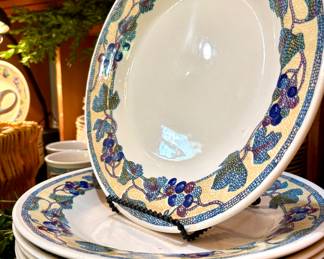 SOLD - Set of “Churchill” made in England grapevine mosaic dinnerware. 13, 6 piece place settings - found online for $50 per place setting