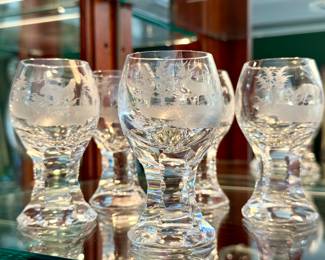 $200 set of five etched glasses; 4 inches tall