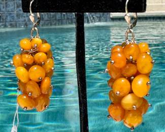 $78; amber and sterling silver dangle earrings from Poland