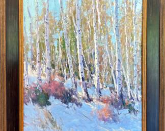 $1500 - Winter Aspens Original Oil on Board - 21.5" x 22.5"