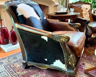 $1800 Black and white cowhide and leather chair by Buckley. Sells new for $5400; 33L x 33W x 40H