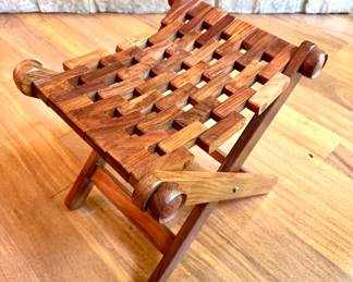 $250 - Carved Interlocking Chain Wooden Folding Stool