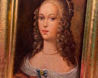 SOLD--original portrait on board in gold frame; 7.5x9.5