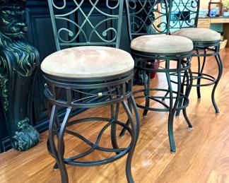 SOLD; swivel Mocha Brown metal bar stool; 21"dx45"h