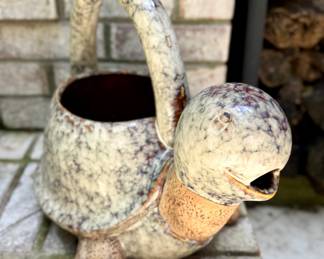 SOLD; ceramic turtle planter, as is (hole in bottom, perfect to adorn a flower bed!)