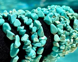 $20 each (10 available); turquoise stacking bracelets on elastic bands