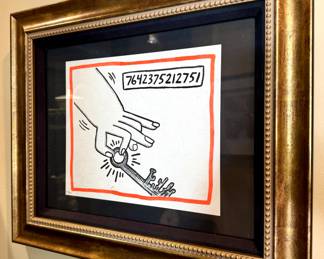 SOLD untitled limited edition, signed print by Keith Haring from "Against All Odds" 204/500; COA included art: 8.75"x10.25"; frame: 18.5"x15.5"