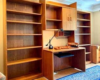 ($60; Lite Source black swing arm lamp) ($48; MCM wood paper holder) ($60; MCM wood desk calendar holder) ($60; MCM wood in box)