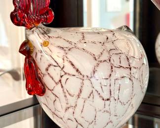$80 Hand blown art glass chicken; 6L x 7H