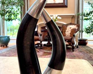 $80/Each Decorative faux silver and black horns made in India; 15.5H