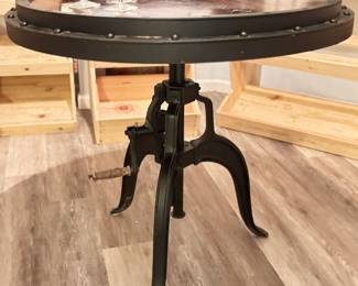 $650 - Heavy Wrought Iorn Industrial Table with Wood top - 36" diameter