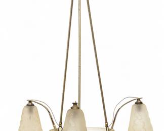 Lot 67 | Mueller Freres (French) Art Nouveau Frosted And Molded Glass Chandelier, 1920, H 30" Dia. 24"