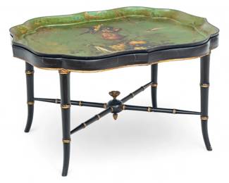 Lot 1092 | English Ebonized Wood Tray Top Table, 19th C., H 18" W 31" Depth 24"