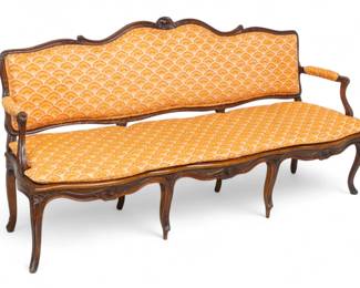 Lot 1066 | Country French Carved Walnut Three Seat Sofa, 18th C., H 39" W 77" Depth 23"