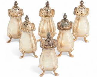 Lot 93 | Reed And Barton (American) Sterling Silver Salt And Pepper Shakers, Ca. 1970s, H 3" W 1.25" 7 t oz 6 PCS