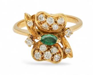 Lot 31 | 18k Yellow Gold, Emerald And Diamond Butterfly Form Ring 5