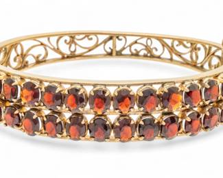 Lot 13 | 14K Gold And Garnet Bangle Bracelet 1920, W 2.5" 30 g 1 PC