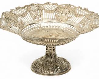 Lot 85 | Eastern European Rococo Silver Compote 'Five Cherubs at Center of Openwork', H 5.7" Dia. 10.5" 16 g