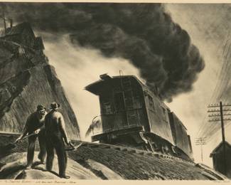 Lot 1007 | Peter Helck (American, 1893-1988) Lithograph on Wove Paper, 1938, 'Fast Freight', H 12.25" W 16.25"