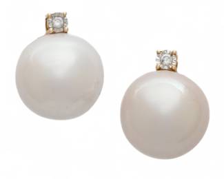 Lot 28 | 18k Yellow Gold, South Sea Pearl And Diamond Stud Earrings 9 g