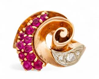 Lot 8 | Ruby And Diamond Ring, 14K Yellow Gold 1940, 9 1/2 8 g 1 PC