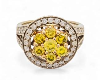 Lot 23 | Yellow Diamond And 14k White Gold Lady's Cluster Ring 7.5 9 g