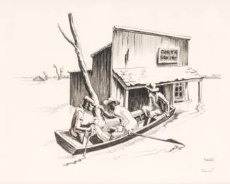 Lot 1006 | Thomas Hart Benton (American, 1889-1975) Lithograph on Wove Paper, 'Investigation', H 9.5" W 12.5" Frame Size: H 17.25" W 21.25"
