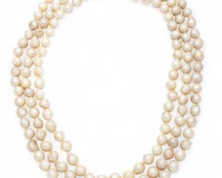 Lot 26 | Baroque Pearls 8mm, Three Strands, Gold And Diamond Clasp 1950, L 18"
