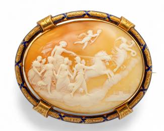 Lot 47 | Gold, Enamel And Cameo Magnum Brooch 1900, H 2.5" W 3" 37 g