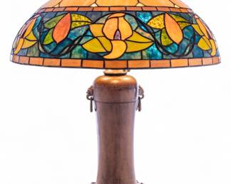 Lot 63 | Handel Lamp Co. (American, 1885-36) Bronze Base Table Lamp 1920, H 24" Dia. 20"