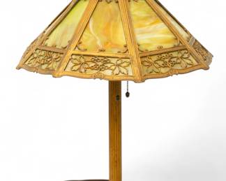 Lot 64 | American Slag Glass Table Lamp 1915-1930, H 21" Dia. 16.5"