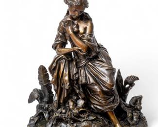 Lot 1054 | Isidore-Romain Boitel (French, 1812-1861) Bronze Sculpture, 19th C., 'Young Woman with Doves', H 21" W 17" Depth 7"