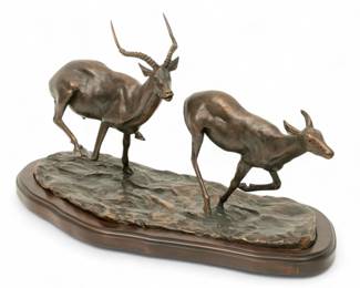 Lot 1050 | Robert Glen (Kenyan/american, B. 1940-2023) Bronze Sculpture, 1971, Two Impala H 9.75" W 7.5" L 20"