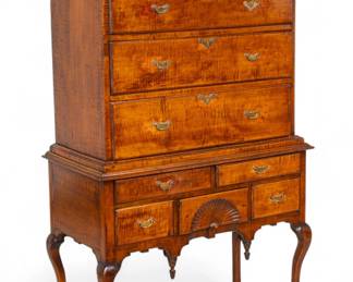 Lot 1083 | American Chippendale Tiger Maple Highboy 1780, H 68.5" W 39" Depth 20.5"