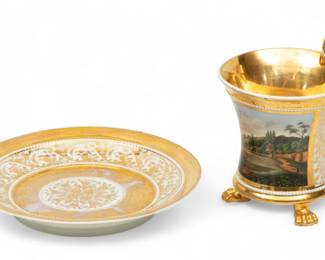 Lot 99 | KPM -Meissen Porcelain Scenic "Corners Weisberg Bei" 19th.c., Cup And Saucer H 5" 2 PCS