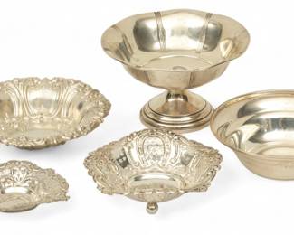 Lot 94 | Sterling Silver 4 Small Candy Dishes 1950, '+ 1 Weighted Compote', 4 t oz 5 PCS