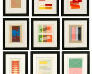 Lot 1004 | Josef Albers (AMERICAN/GERMAN, 1888-1976) Silkscreens in Colors on Thick, Wove Paper 1963, 'Interaction of Color: 9 Works', H 9.5" W 6.5" Frame Size: H